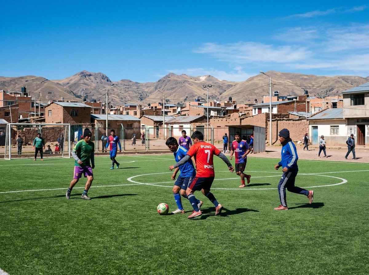 Cancha de Fútbol 7 Altiplano a 3,825 msnm instalada en Puno Juliaca por SISSA