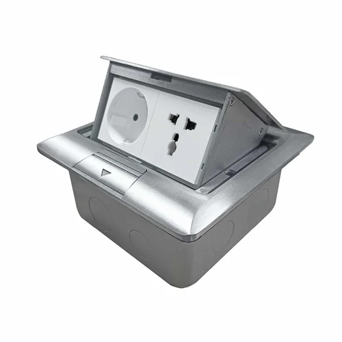 Caja de Piso 4 Módulos Soft Open Gris con Schuko y Universal ONESTO