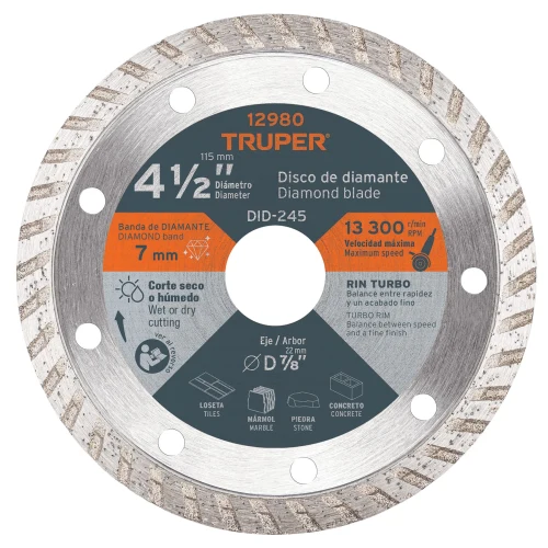 Disco Diamantado Turbo 4 ½" para Concreto