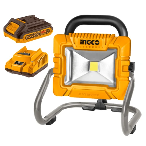 Lampara Reflector de Trabajo 20W Portátil + Bateria 2AH y Cargador