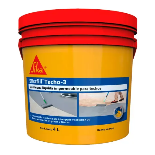 MEMBRANA LÍQUIDA ELÁSTICA PARA IMPERMEABILIZAR TECHOS Y TERRAZAS SIKAFILL TECHO-3 X 4L