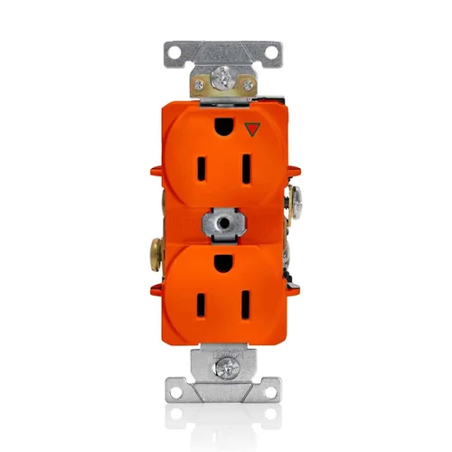 Tomacorriente Doble Leviton Grado Industrial Tierra Aislada 15A 125V Naranja